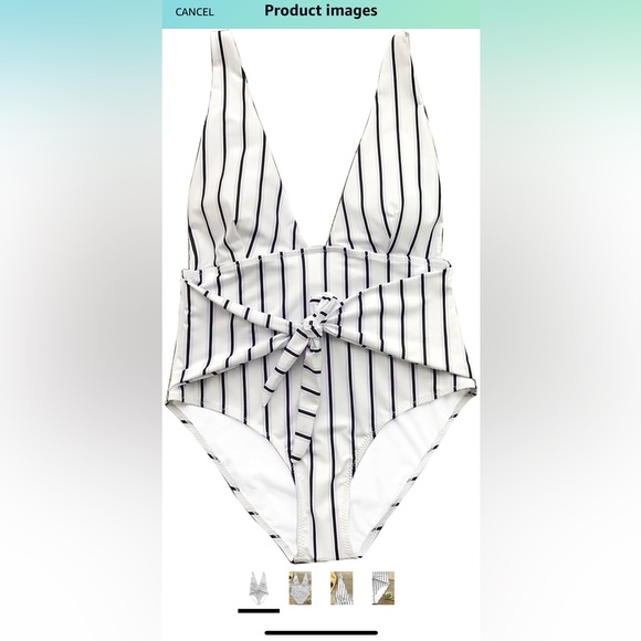 Women’s Deep V Striped One Piece Swimsuit - Picture 2 of 3